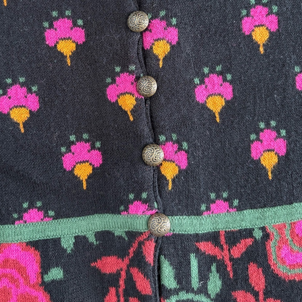 Gudrun Sjödén Knit Cardigan Sweater Medium Black Pink Floral Bold 50% Org Cotton - Picture 11 of 12